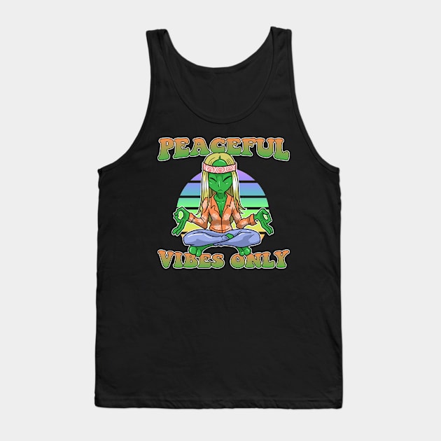 Peaceful Vibes Only Hippie Alien Vintage Ufos Tank Top by ModernMode